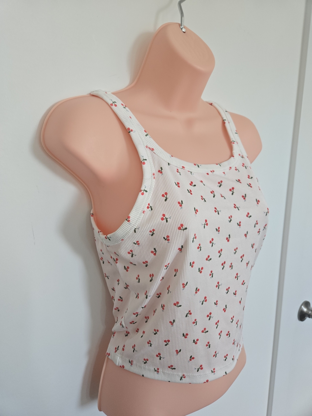 Princess Polly White Ribbed Cherry-Print Bandeau Tank
